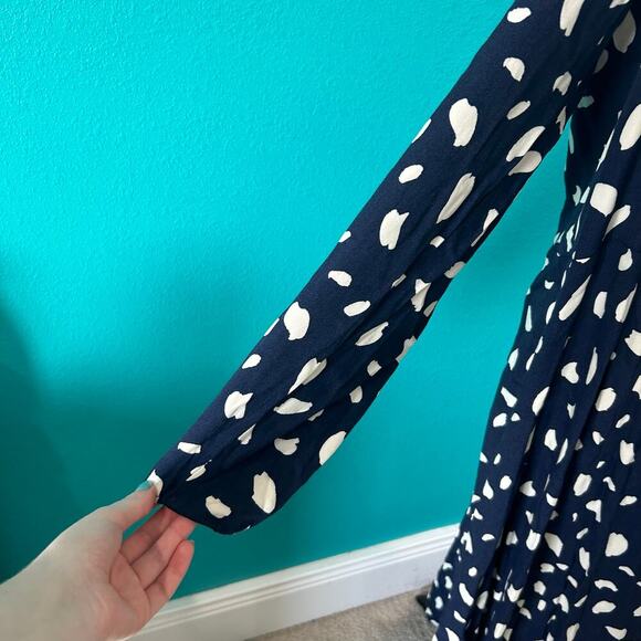 Reformation Sigmund Dress Blue & White Squared Neck Slit Long Sleeve Midi Sze 22 - Picture 5 of 9